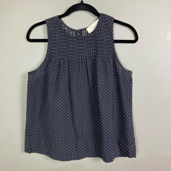 The Great top XS size 0 Polka Dot Crew Neck sleeveless cotton pintuck Shell - Picture 1 of 12